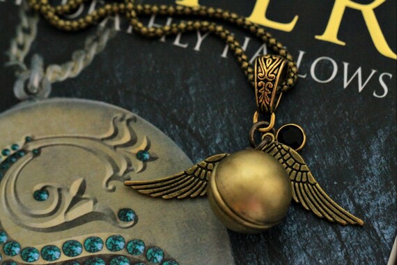 Harry potter golden snitch inspired marry me necklace with swarovski crystal steampunk