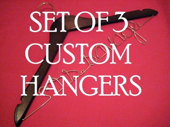 Personalized Hangers Customized for Wedding - SET of THREE single line hangers