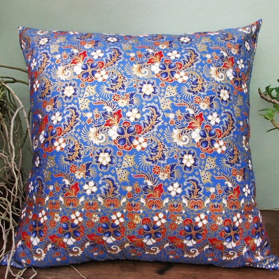 2 Pillow Covers Blue and Gold  Flower Painting sofa Throw decorative pillow cushion covers 18 inches