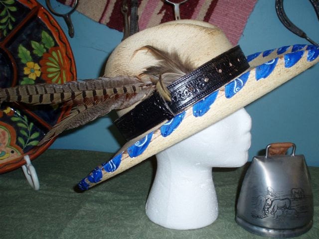 Western Hat, "Dirty" Gus Style Customized Blue and Black