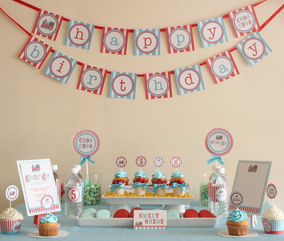 Choo Choo Vintage Train Birthday Party Package Personalized FULL Collection Set  - PRINTABLE DIY - PS802x