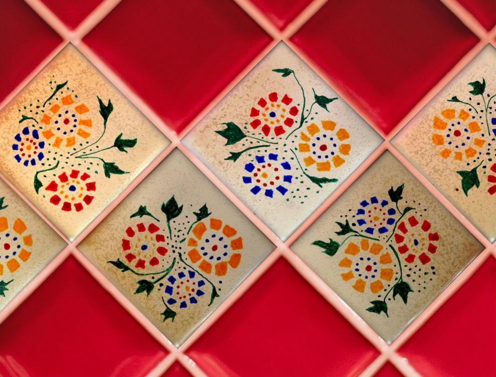 Hand Painted Porcelain Tiles in Country Dutch Design - Home Decor - Five Dollars Each