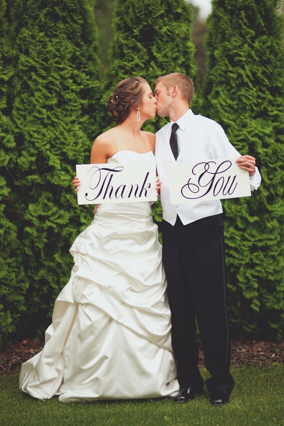 Wedding Signs, Photo Props, 2 sets of signs  Thank You and Here Comes the Bride