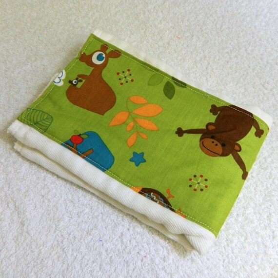 On Sale Boy Burp Cloth - Green Animals Blue & Brown Cloth Diaper