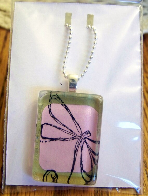 glass pendant necklace - pink and green, dragonfly