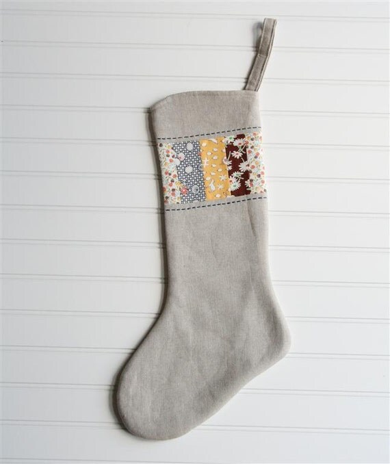 Christmas Stocking - linen patchwork 3