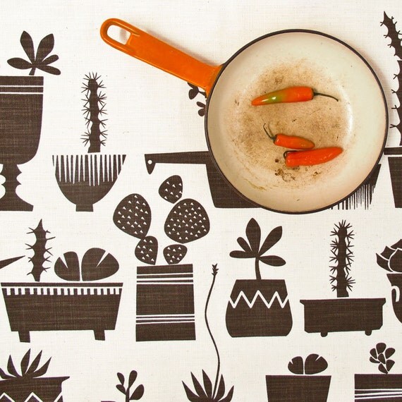 Tea towel - Succulents, in Marrakesh Brown