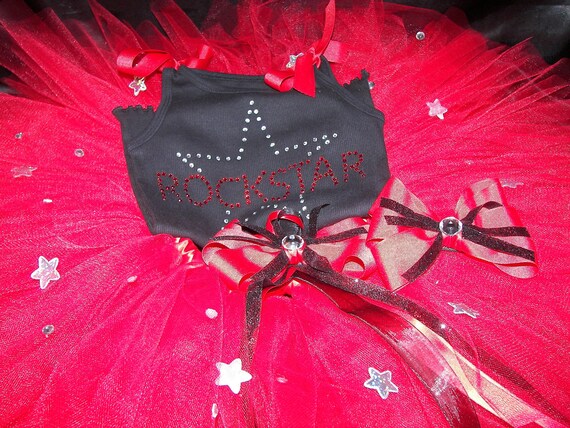 Red Rocker RockStar BLING Star Embellished Tutu Set--Unique