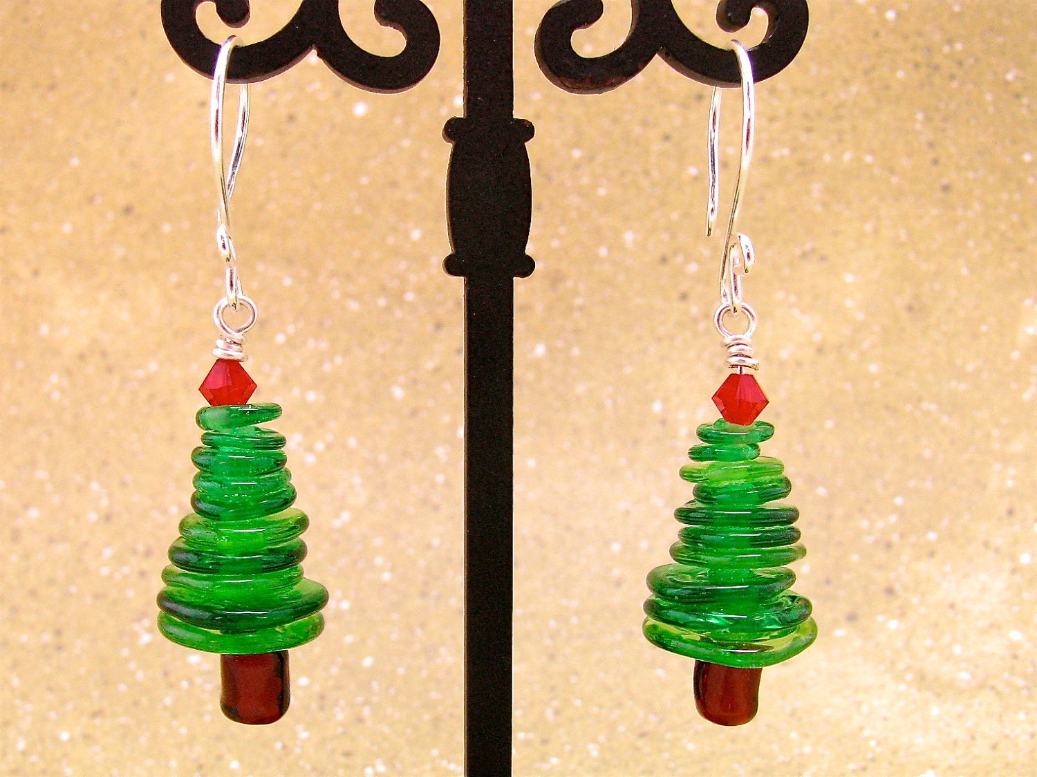 Christmas Tree Lampwork Bead Earrings