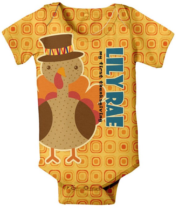 Turkey Baby Onesie, Personalized Boys First Thanksgiving Onesies