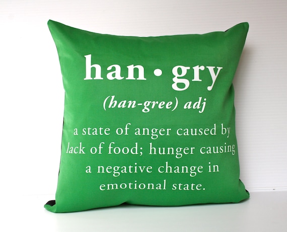 HANGRY PILLOW decorative pillow hangry pillow Hunger and anger equals HANGRY eco friendly organic cotton cushion cover, pillow, 16", 41cms