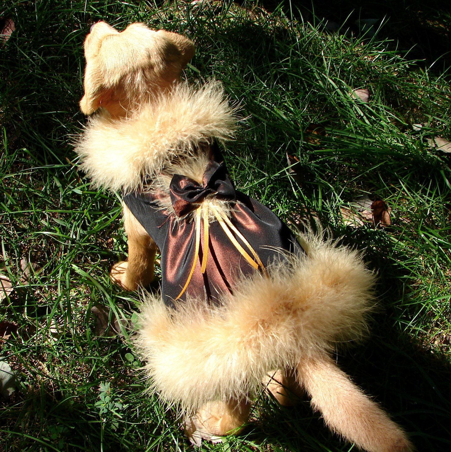 Holiday Evening Taffeta Marabou Dog Dress