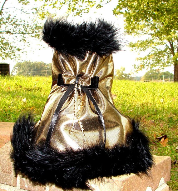 Holiday Christmas Satin Gold Fur Dog Dress