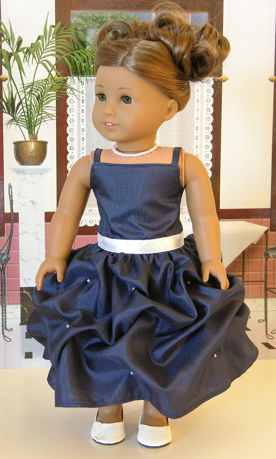 Starlight Gala Gown for American Girl doll with shoes and necklace