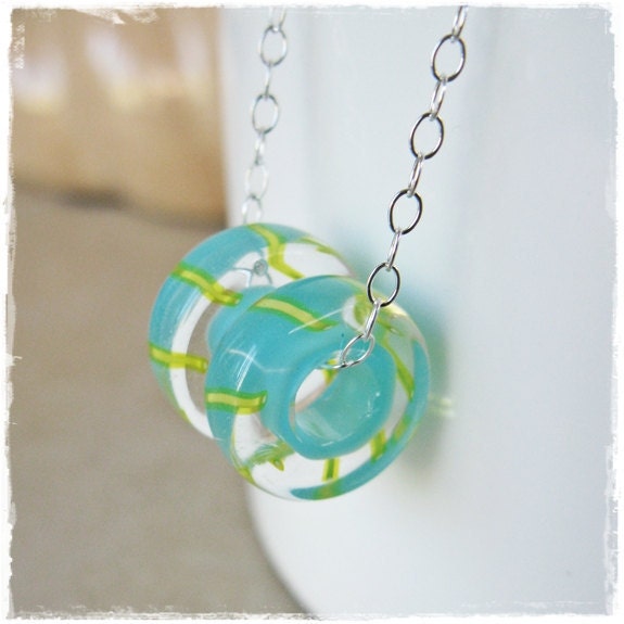 Sterling Silver and Floating Summer Cane Glass Bead Necklace by LaFemmeJewels on Etsy