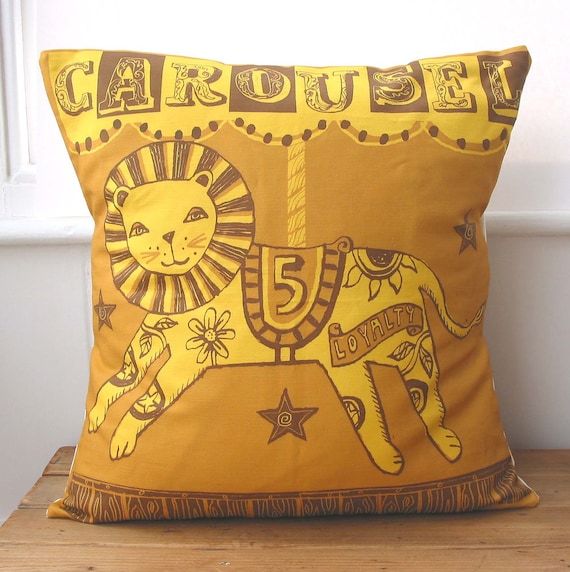 Handmade Fairground Carousel Merry-go-round pillow/cushion - Lion Design.(orange)