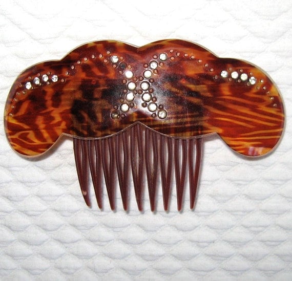 Vintage CELLULOID HAIR COMB  with Rhinestones 1930s