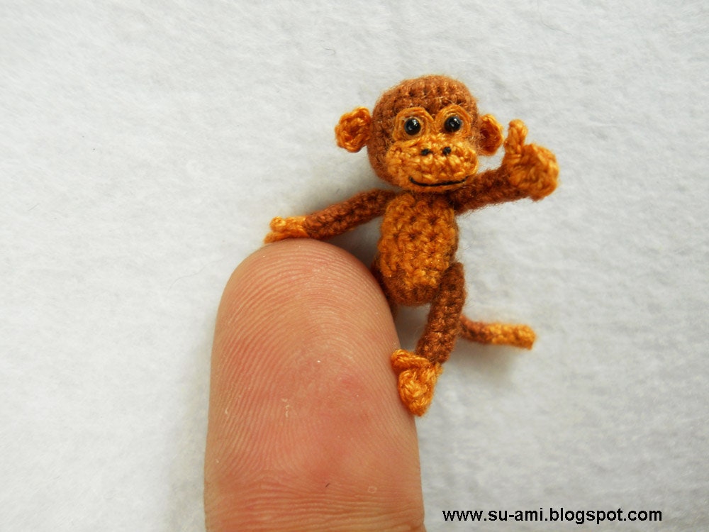 Lovely Brown Monkey - Dollhouse Miniature Animals - 1 inch Scale Crochet Thread Monkeys - Made To Order