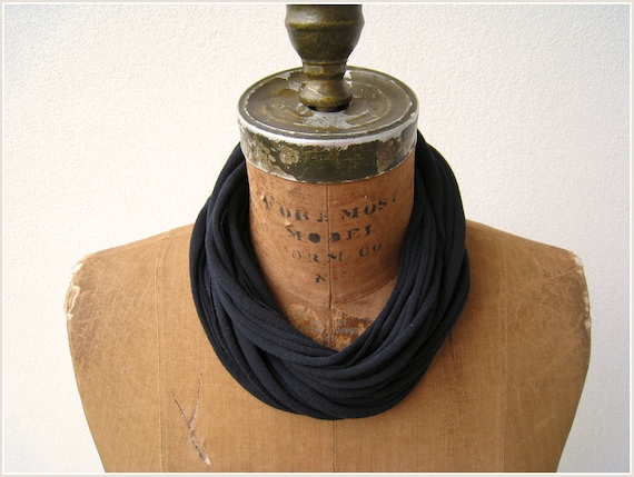 T Shirt Necklace / Black / Long Short Choker / Recycled Tee / 20" Long / 50 cm / Repurposed / Headband / Bracelet