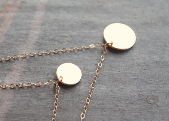 Gold disc pair - set of layered 14k gold filled disc necklaces