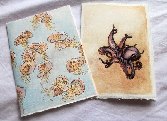Deep Sea Greetings - Set of 2 Original Illustrated Cards, 5" x 7"