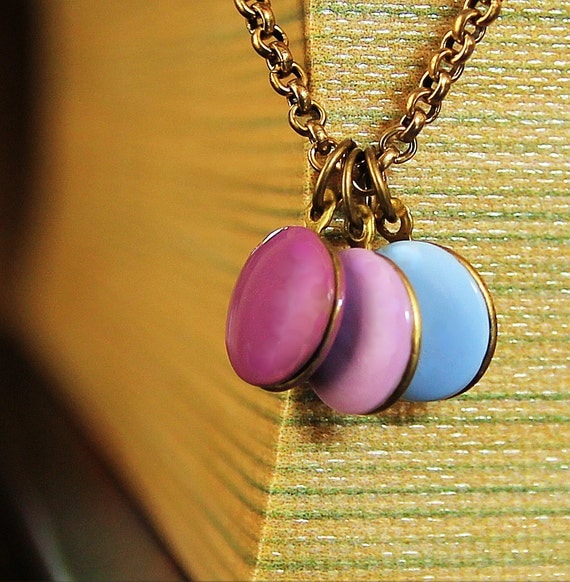 Teeny Tiny Charm Locket Necklace-Triple Edition- Pastel Colored Hand Painted Enamel Lockets