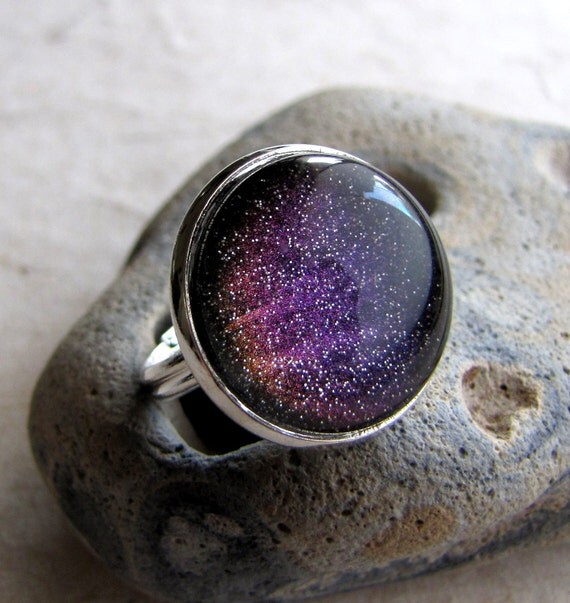 Technicolor Northern Lights Ring in Silver  Rainbow Glitter Ring