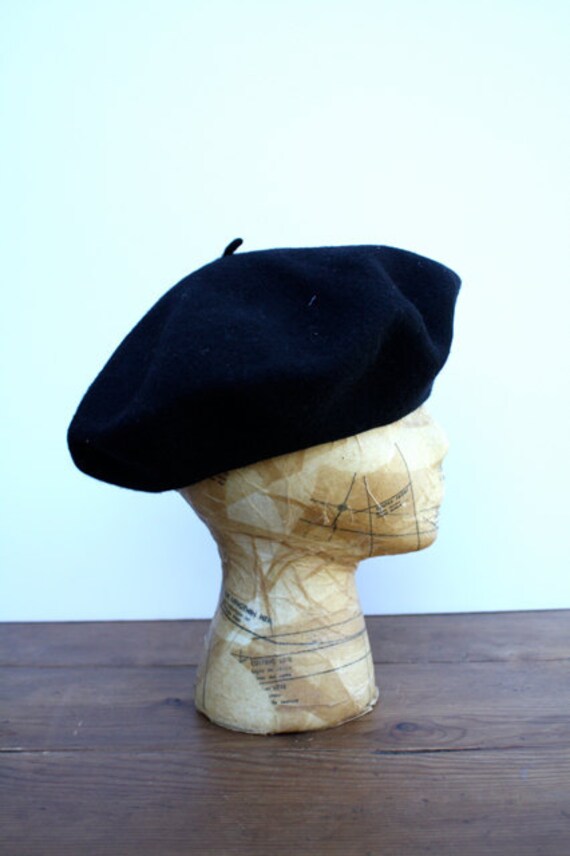 Vintage Midnight Black WOOL Beret