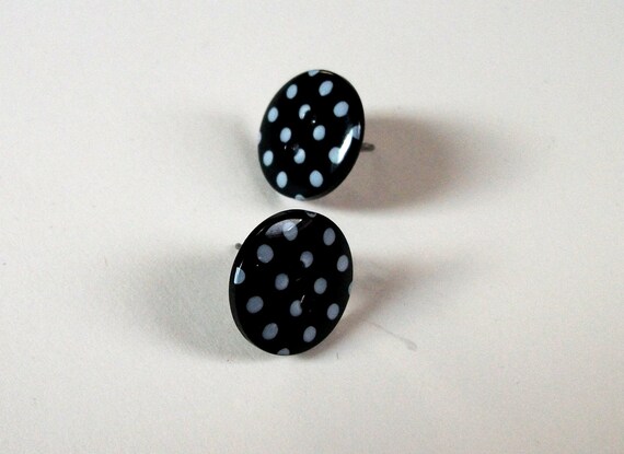 Black Polka Dot button Medium Sized Ear Studs