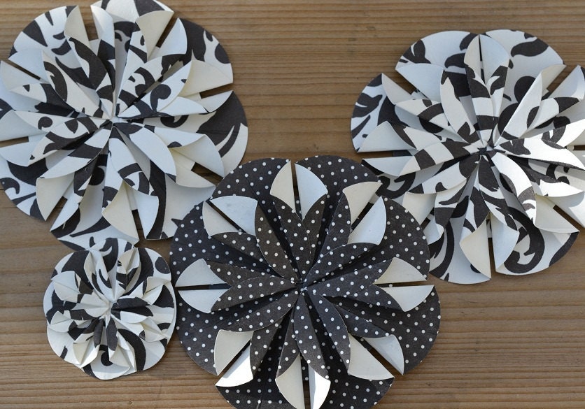 Flower Embellishments Black White Patterned - Set of 10 Scrapbooking Bow