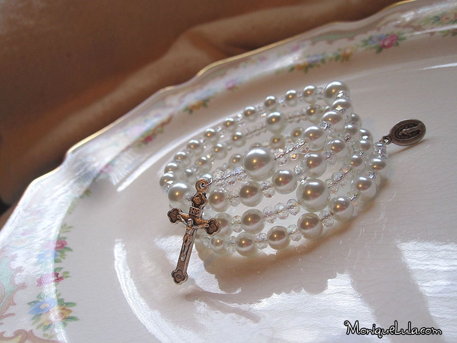 Pearl and Crystal Rosary Bracelet