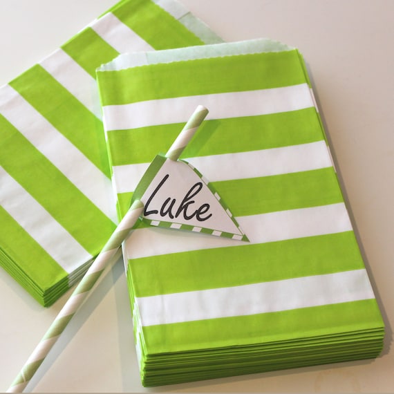 48 GREEN WIDE STRIPE Favor Bags - Treat Bags - Christmas, Holiday, Birthday - Wedding - Baby Shower- St. Patricks Day,