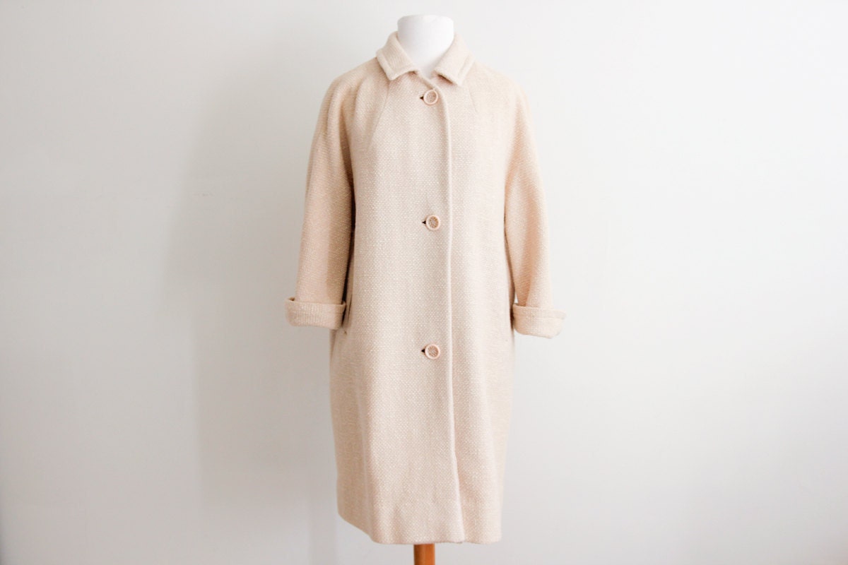 Oatmeal wool Saks swing coat // vintage womens 50s cream winter coat