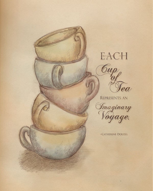 Tea, vintage, typography, print, Imaginary Tea Voyage, 8" x 10" Giclee Print, from Original Illustration