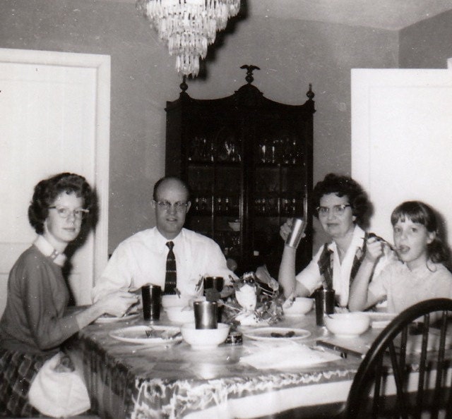 Family at the Dinner Table- 1950s Vintage Photograph