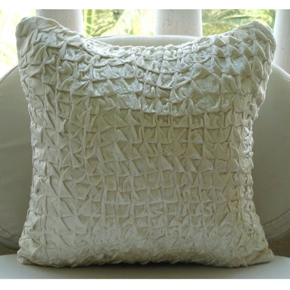 Snow Soft - Throw Pillow Covers - 16x16 Inches Pillow Cover in Ivory White Velvet