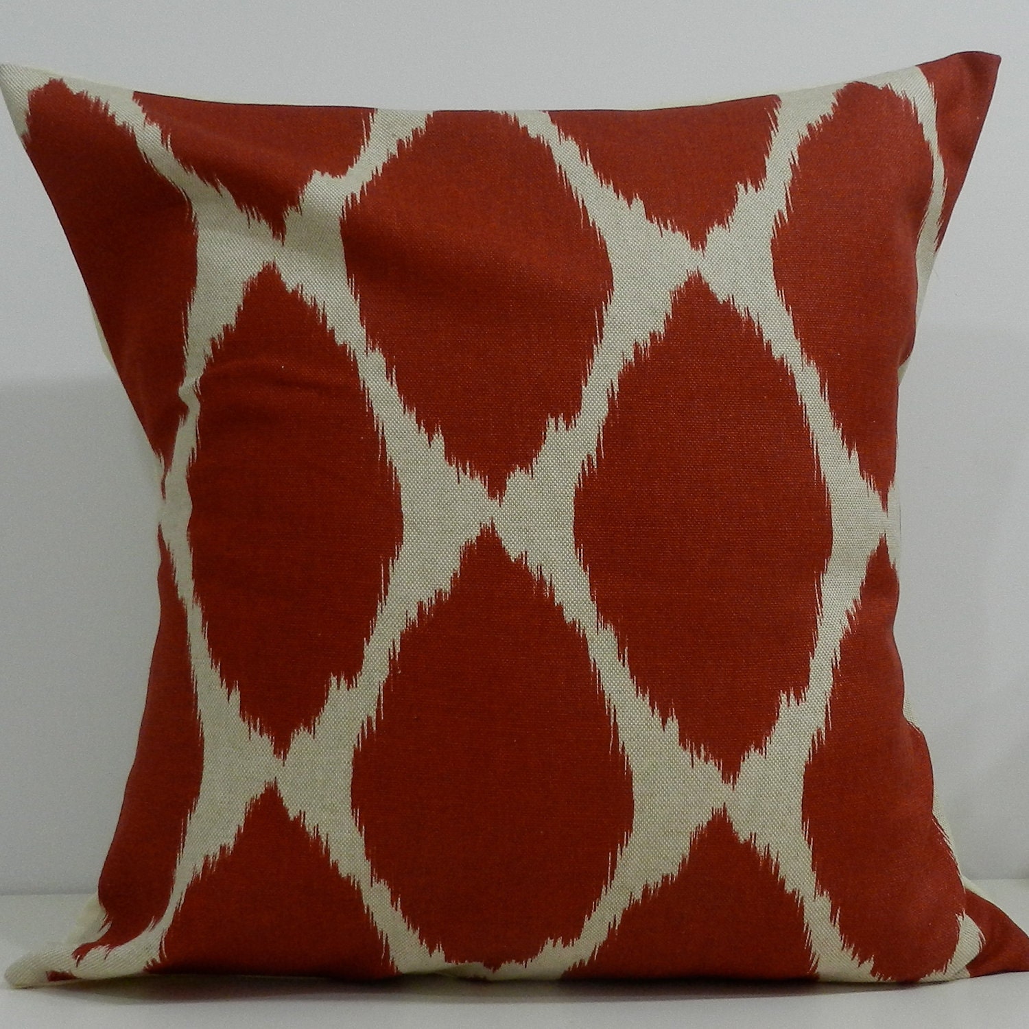 New 18x18 inch Designer Handmade Pillow Cases in red/orange ikat