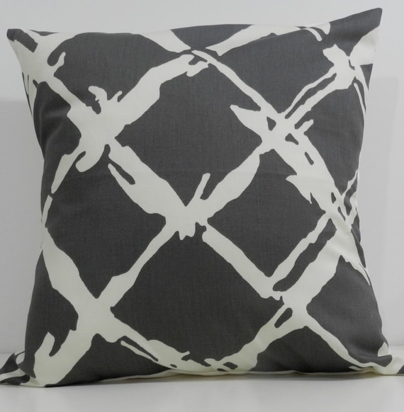 New 18x18 inch Designer Handmade Pillow Case in warm grey and cream modern lattice