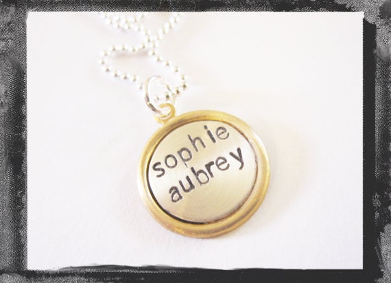 Hand Stamped Jewelry - brass and sterling charm necklace -