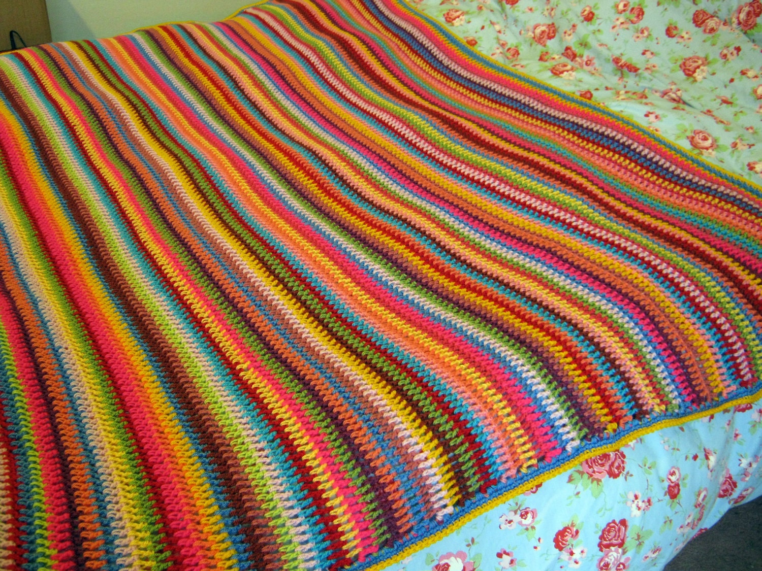 Huge Stripe multi colour Crochet Blanket