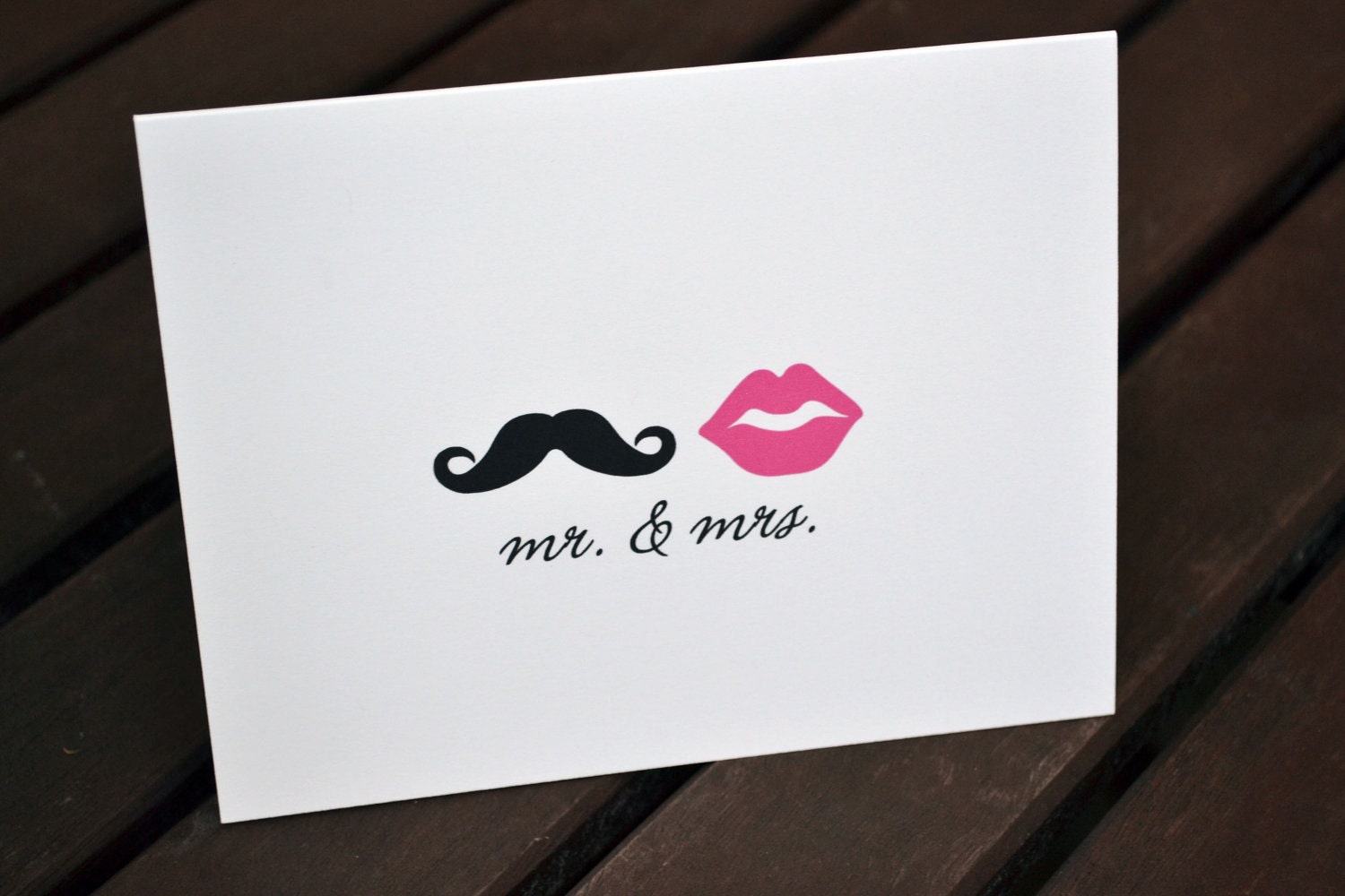 Wedding Thank You Notes Mr. and Mrs. Mustache and Pink Lips Set of Stationery