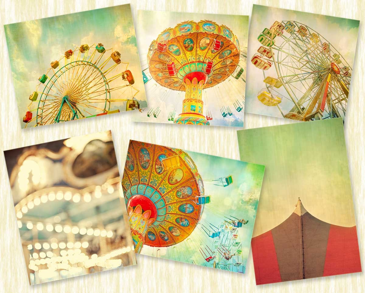 Childrens wall art nursery art nursery decor ferris wheel carnival photography babys room circus carousel fun Set 6 Carnival Photos