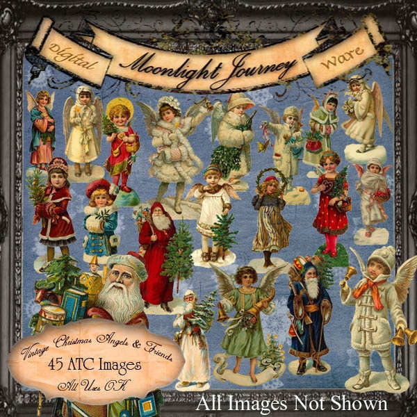 ViNtAgE ChRiStMaS AnGeLs and fRieNdS Digital Elements Pack victorian santa holly angel png transparent atc single images extracted