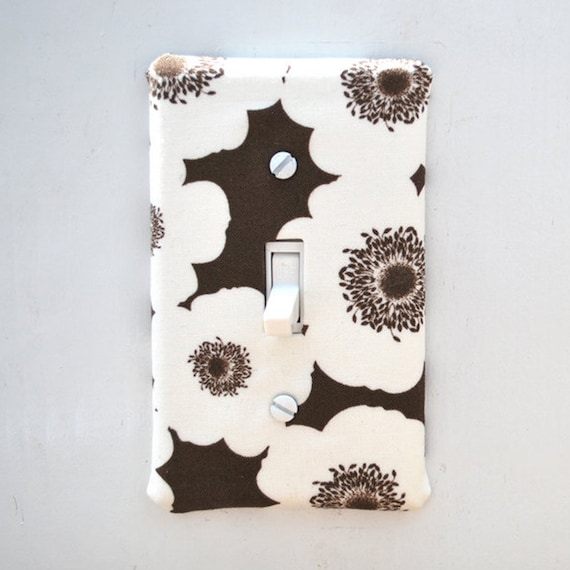 Light Switch Plate Cover, wall decor - brown with off white flowers, floral, natural, nature, mod, pop, feminine
