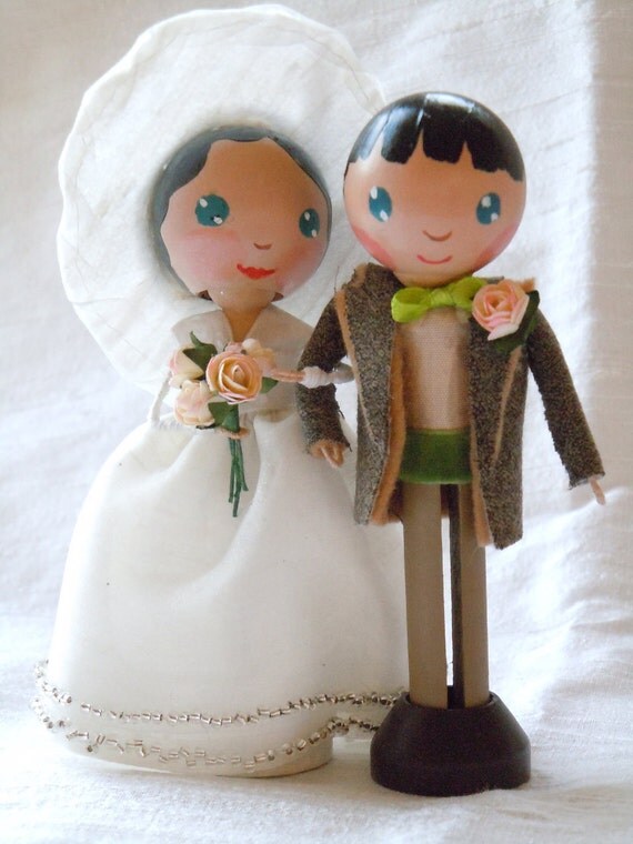 Him and Her Clothespin Peg Doll Wedding Cake Topper Country Couple