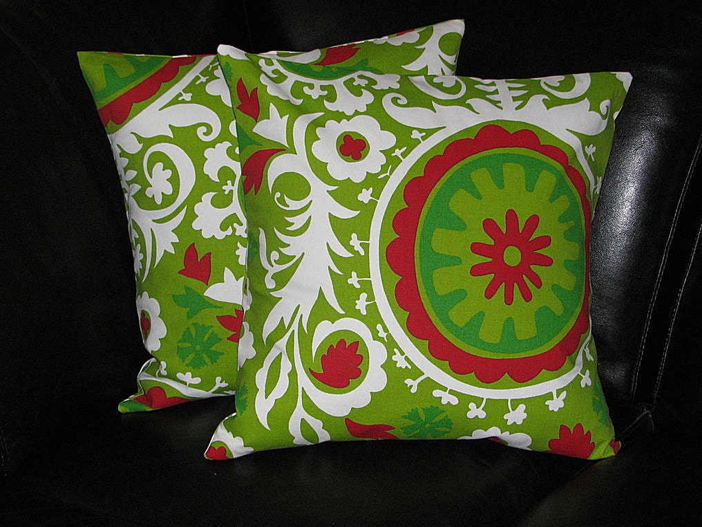 Christmas Pillows Holiday Pillow Shams SUZANI 20 x 20 inches Festive Holiday Pillows 20" Red, Green, White Pillows