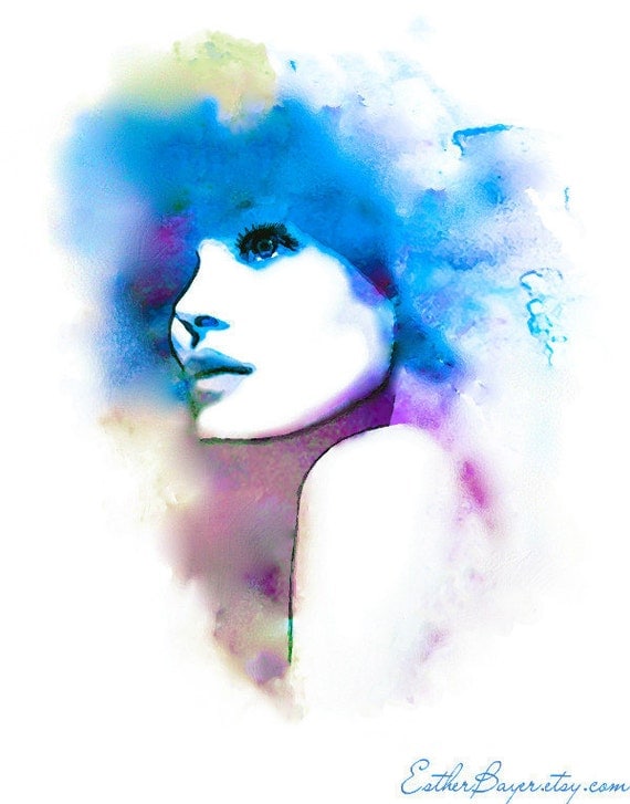 Violet and Blue Hues- Watercolor Fashion Illustration Abstract Giclée Print