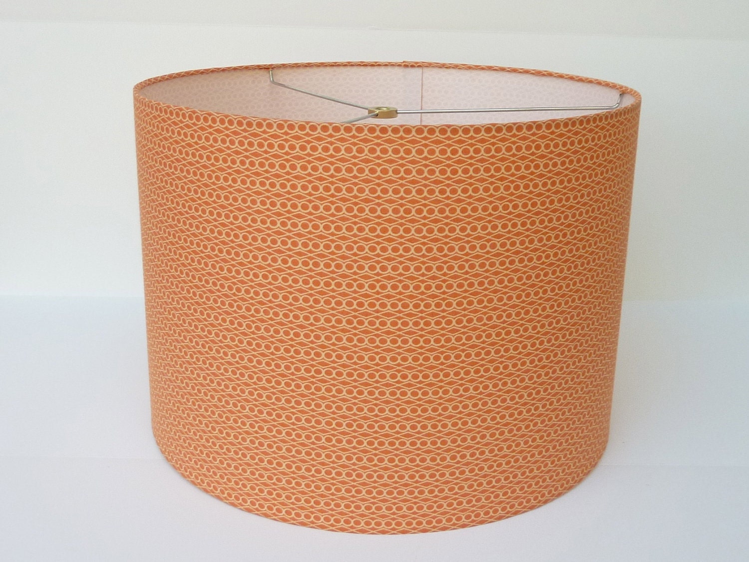 Drum Lamp Shade in  Soft Orange Geometric Fabric