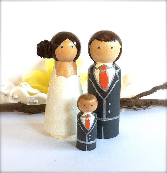 Wedding Cake Toppers Bride Groom and Child Baby Toddler Family of 3 Bride
