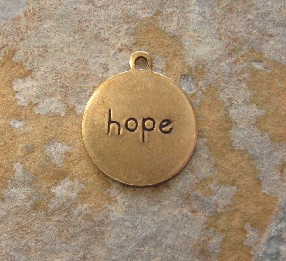 4 Trinity Brass Antique Gold Patina  HOPE Charms -  Trinity Brass